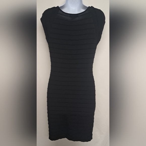 Say What ? M Black Slinky Stretch Knit Dress Ribbed Full Zip Down Cap Sleeve - Picture 2 of 4
